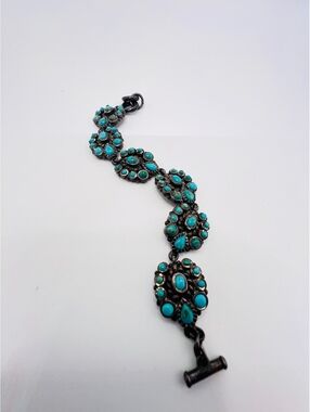 BARSE Sterling Silver Turquoise Cluster Bracelet 8” 55.19g Heavy